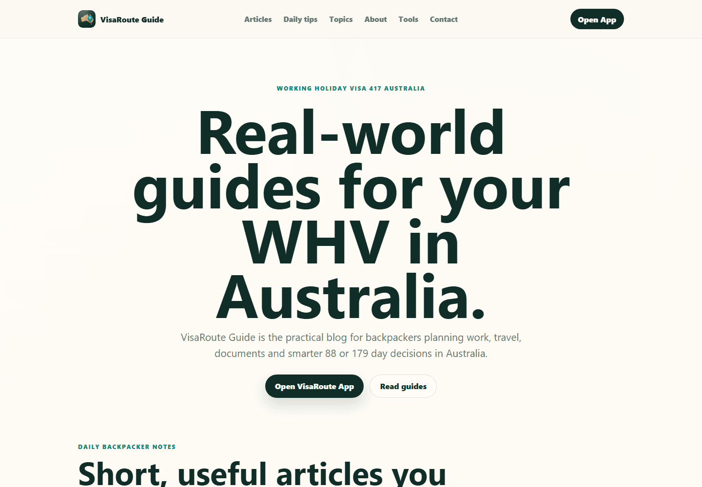 VisaRoute Guide desktop homepage