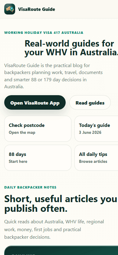 VisaRoute Guide mobile homepage